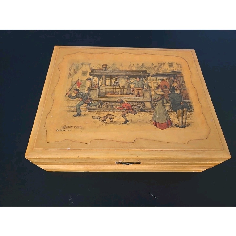 Vintage Wooden Storage Trinket Art Box‎ by Anton Pieck Victorian Scene 9"